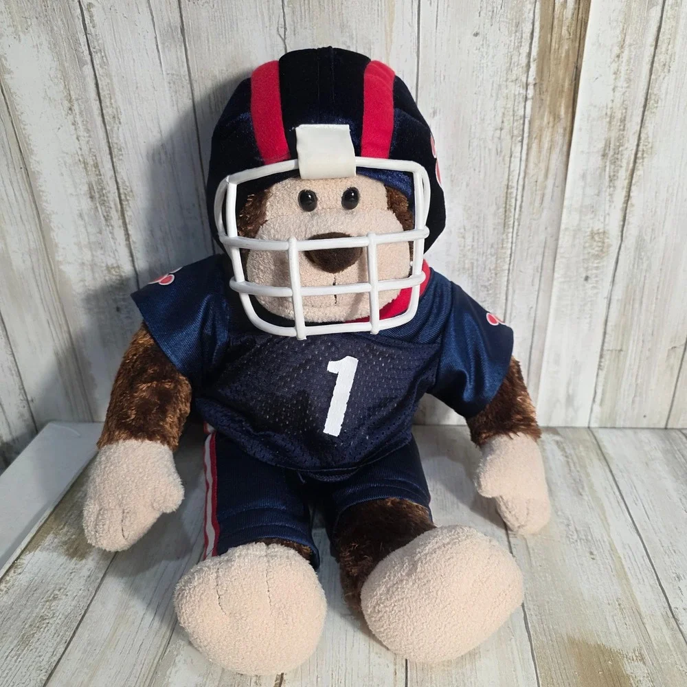 Build-A-Bear Football Monkey Plush Brown Stuffed Animal Navy Blue Uniform No 1